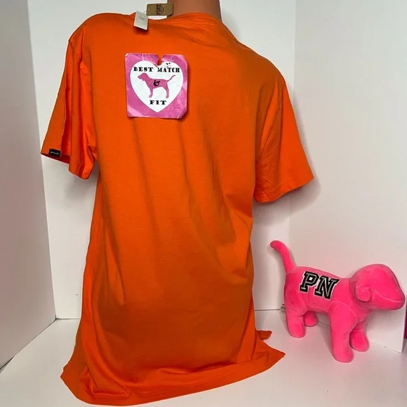 Victoria’s Secret PINK L 100% Cotton Logo T-shirt Crewneck Super Soft Orange - Picture 2 of 2